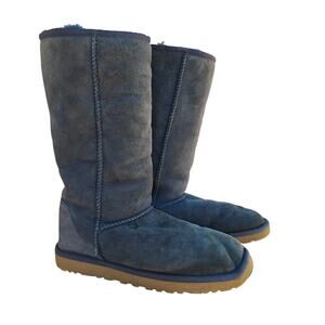 UGG Australia Classic Tall Boots Navy Blue Suede Shearling Winter Women's